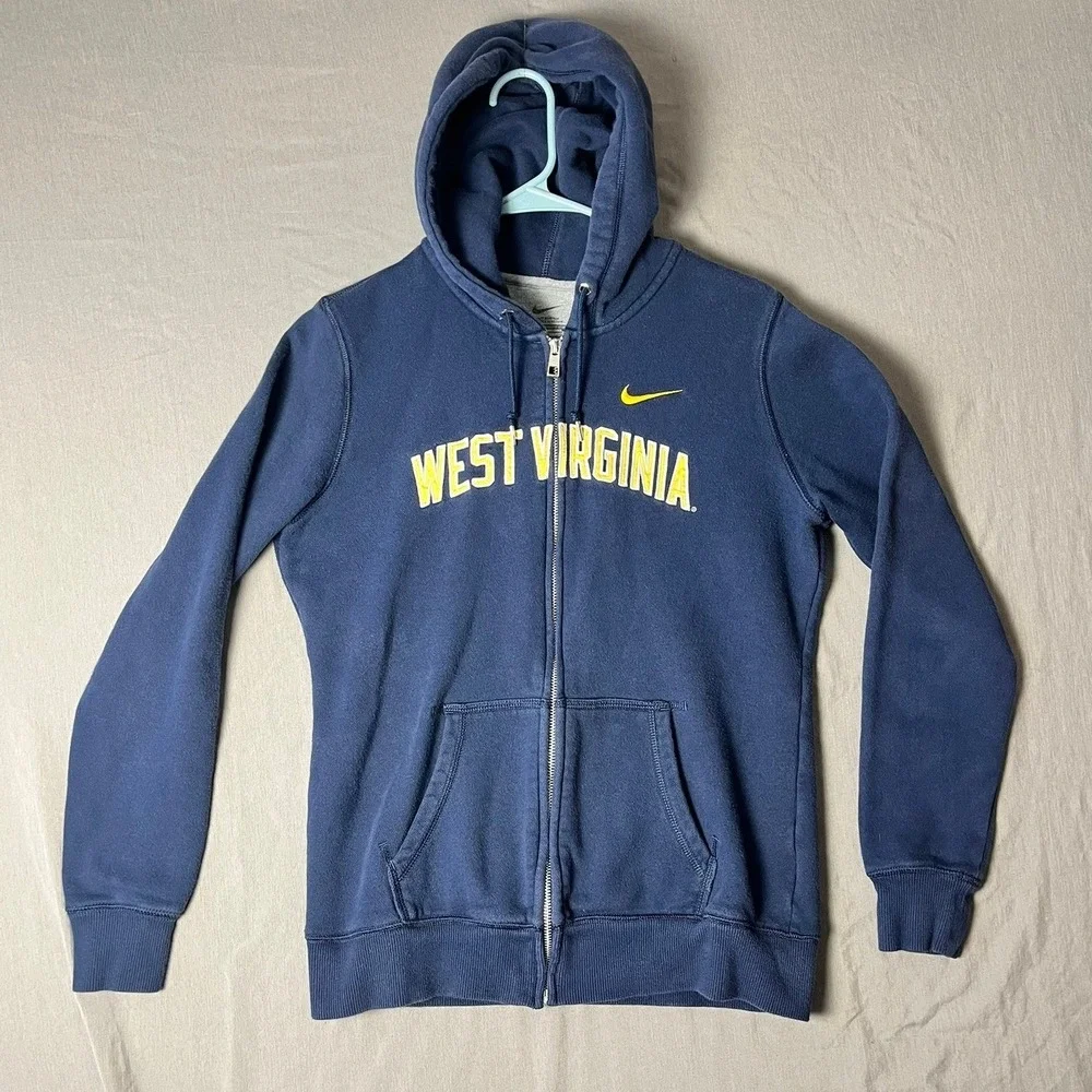 West Virginia Nike Hoodie Women Large Navy Full Zip NCAA Football EUC